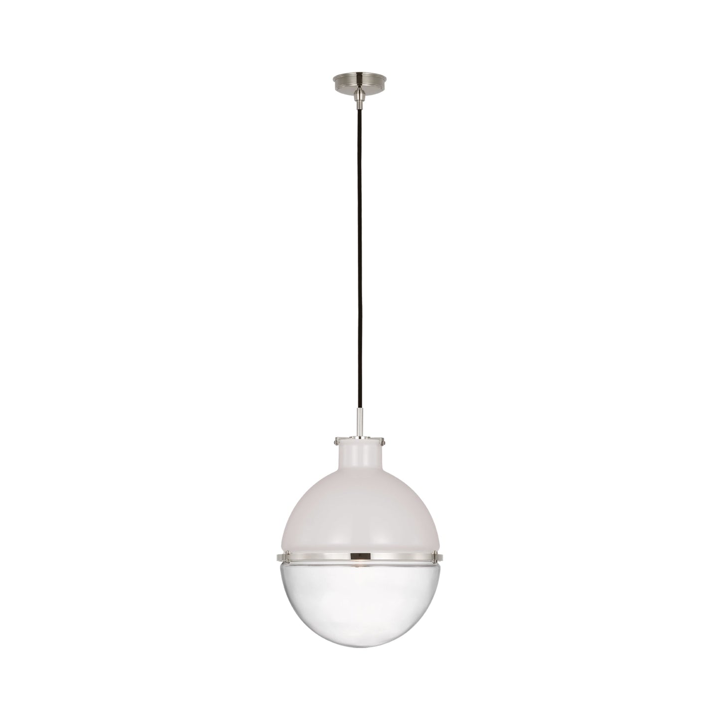Maxey Pendant Light in Polished Nickel (White Glass/Clear Glass).