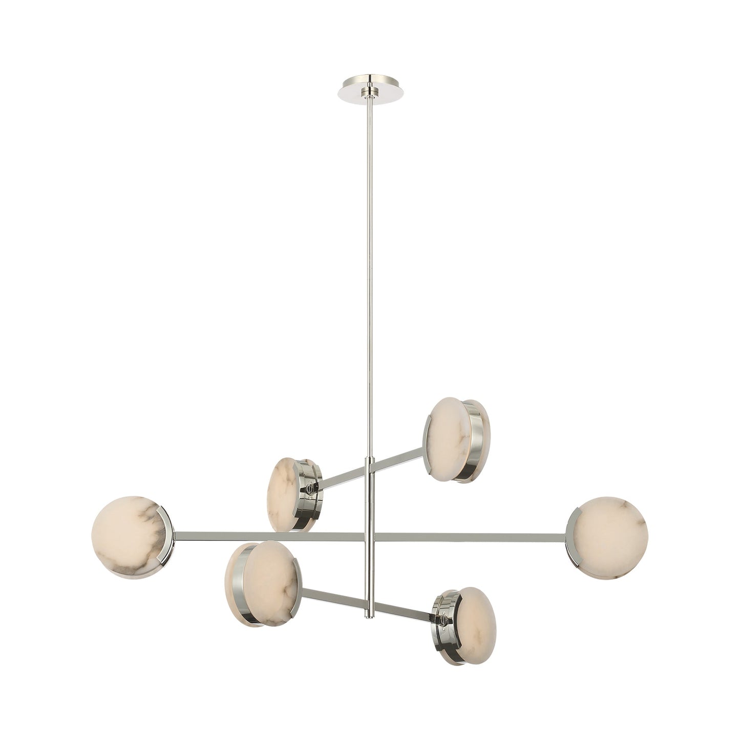 Melange LED Multi-Positional Chandelier in Polished Nickel.