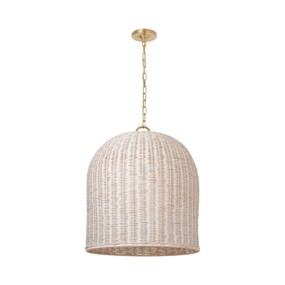 Nancy Pendant Light in Soft Brass (25.25-Inch/White Wicker Shade).