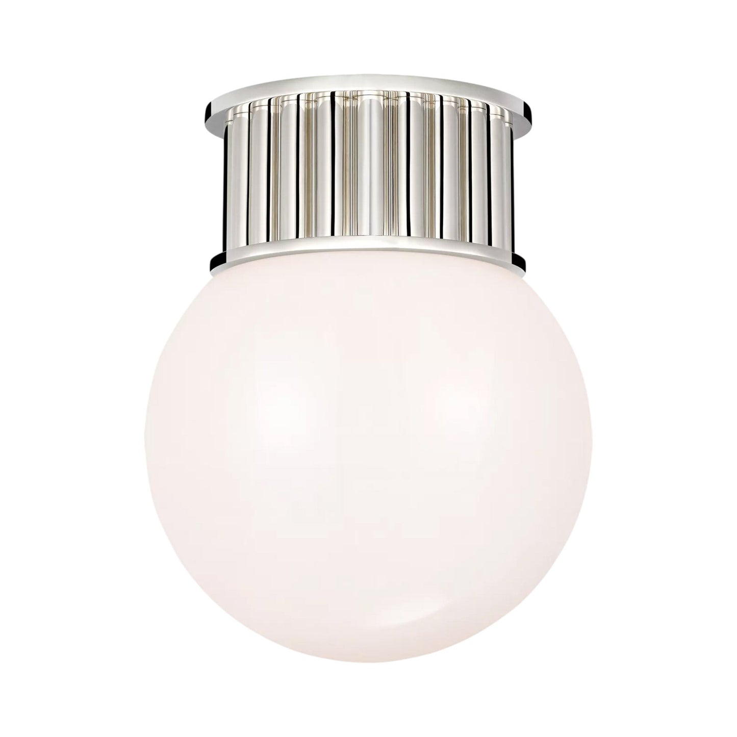 Nolan Flush Mount Ceiling Light in Polished Nickel/White Glass (9-Inch).
