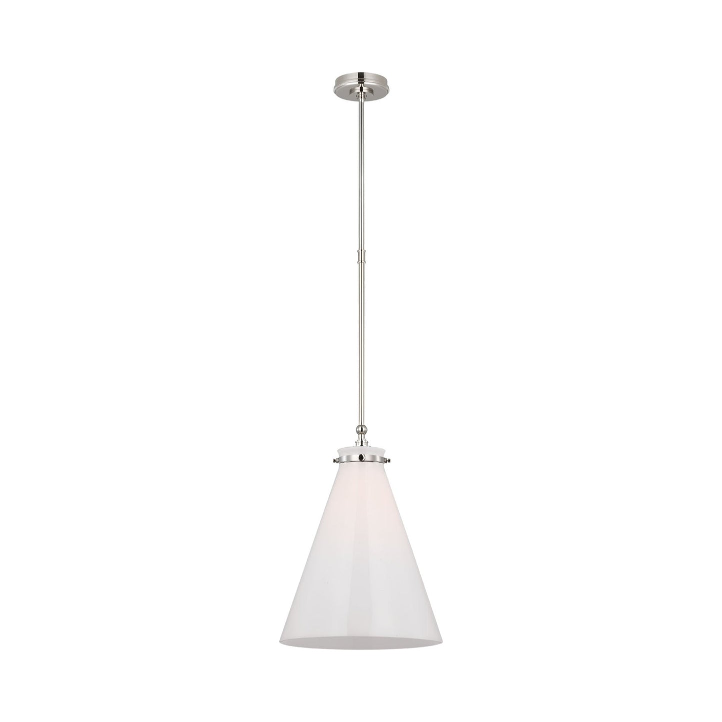 Parkington Conical Pendant Light in Polished Nickel (15.25-Inch/White Glass).