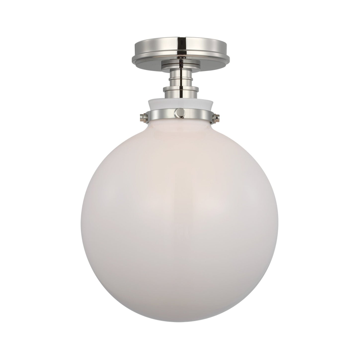 Parkington Globe Flush Mount Ceiling Light in Polished Nickel (White Glass).