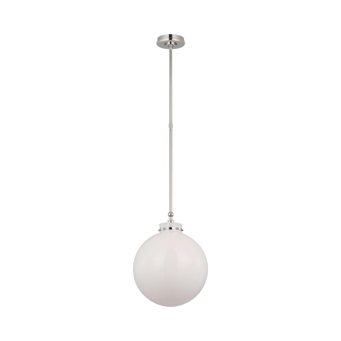 Parkington Globe Pendant Light in Polished Nickel (14-Inch/White Glass).