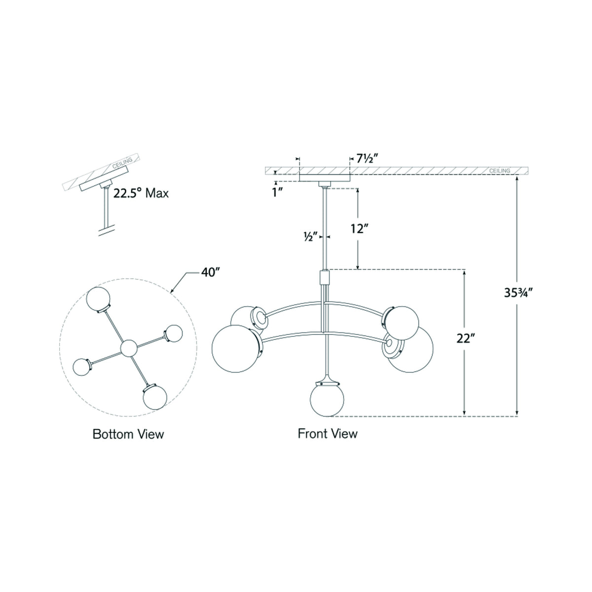 Prescott Chandelier - line drawing.