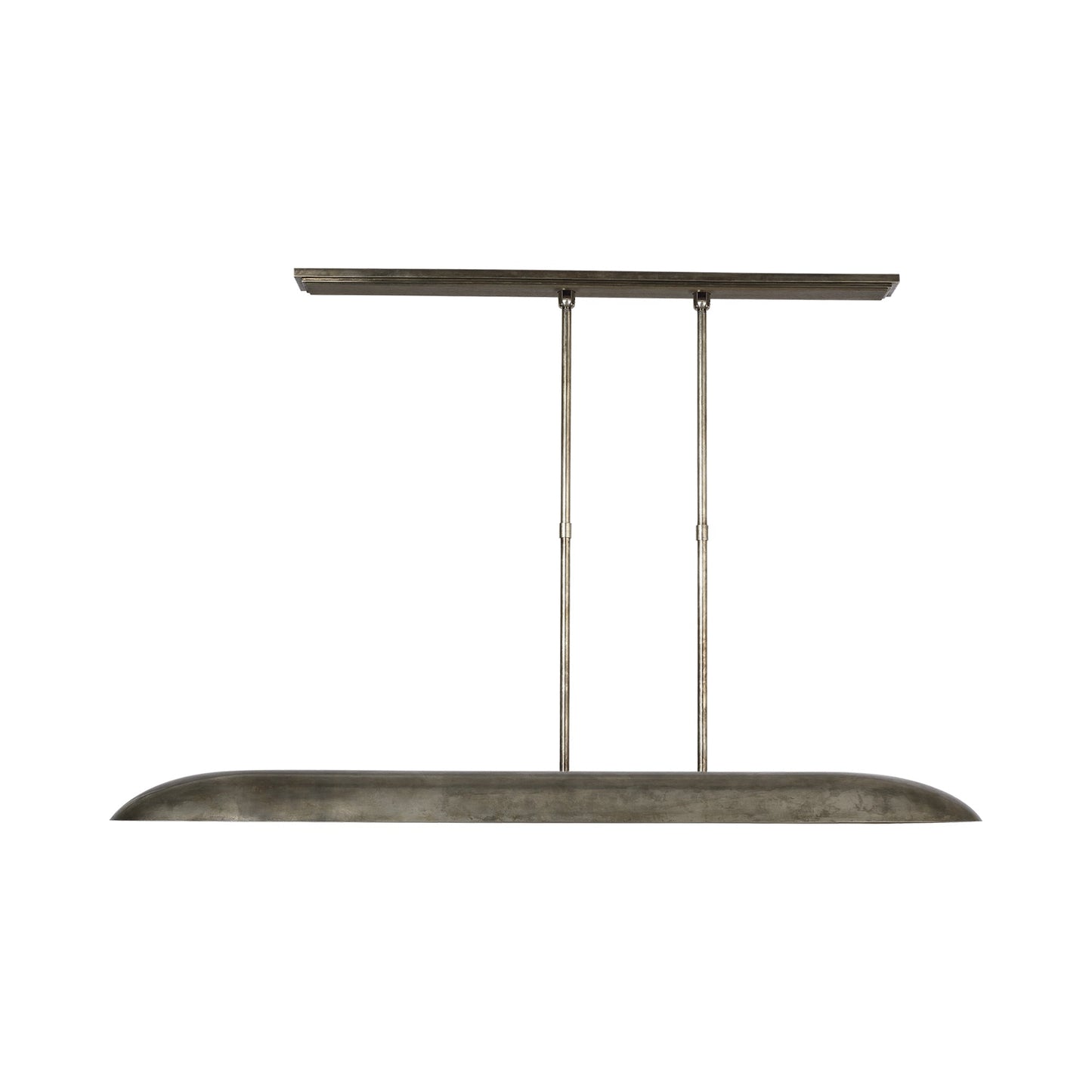 Remi LED Linear Pendant Light in Mottled Pewter and Warm Walnut.