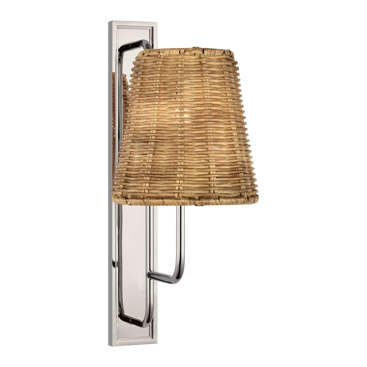Rui Wall Light in Polished Nickel/Natural Wicker (Large).