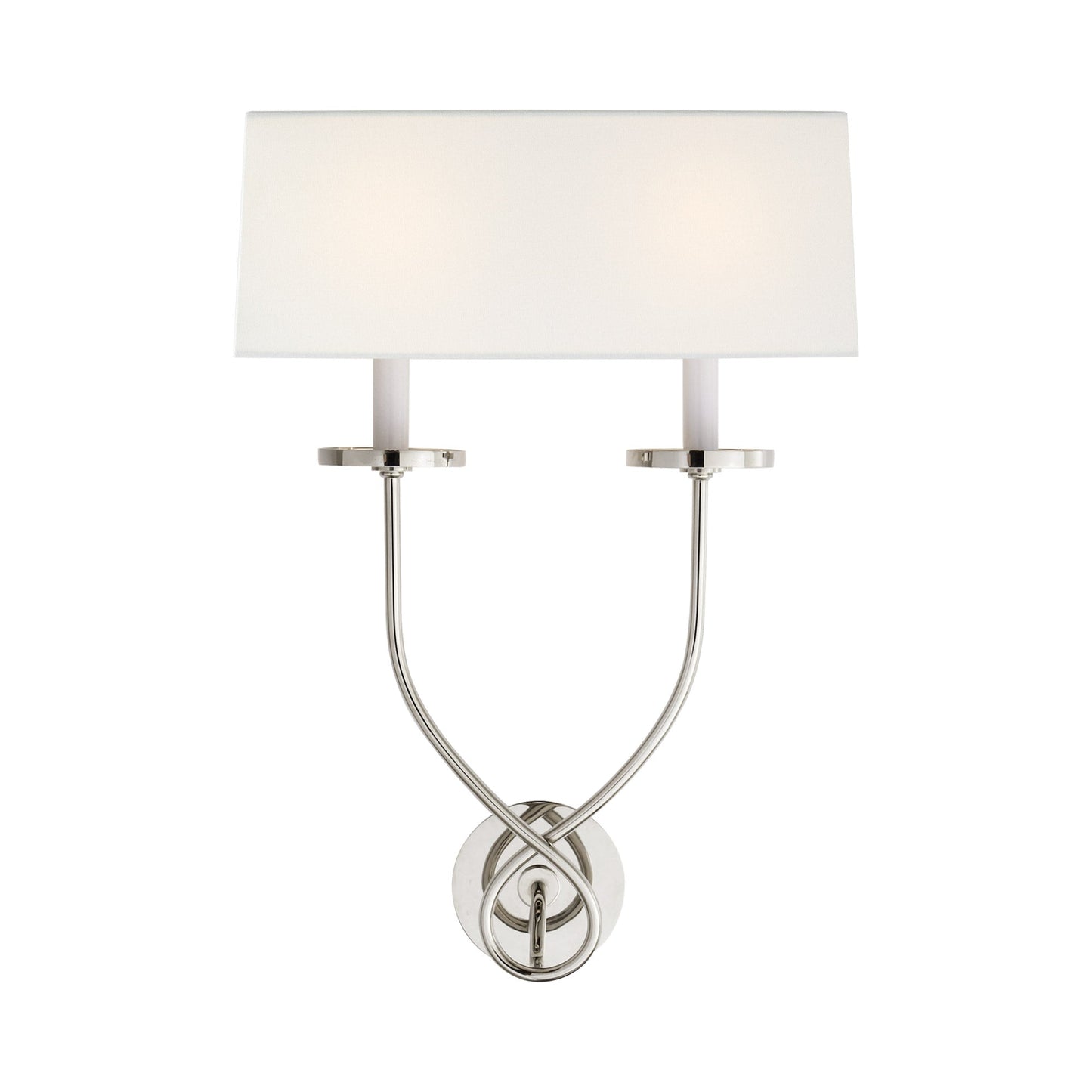 Symmetric Twist Double Wall Light in Polished Nickel/Linen.