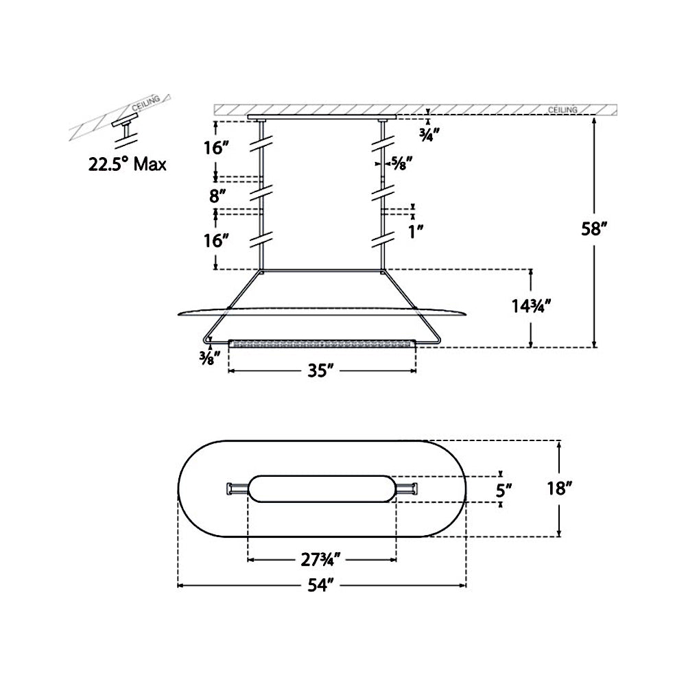 Teline LED Linear Chandelier - line drawing.