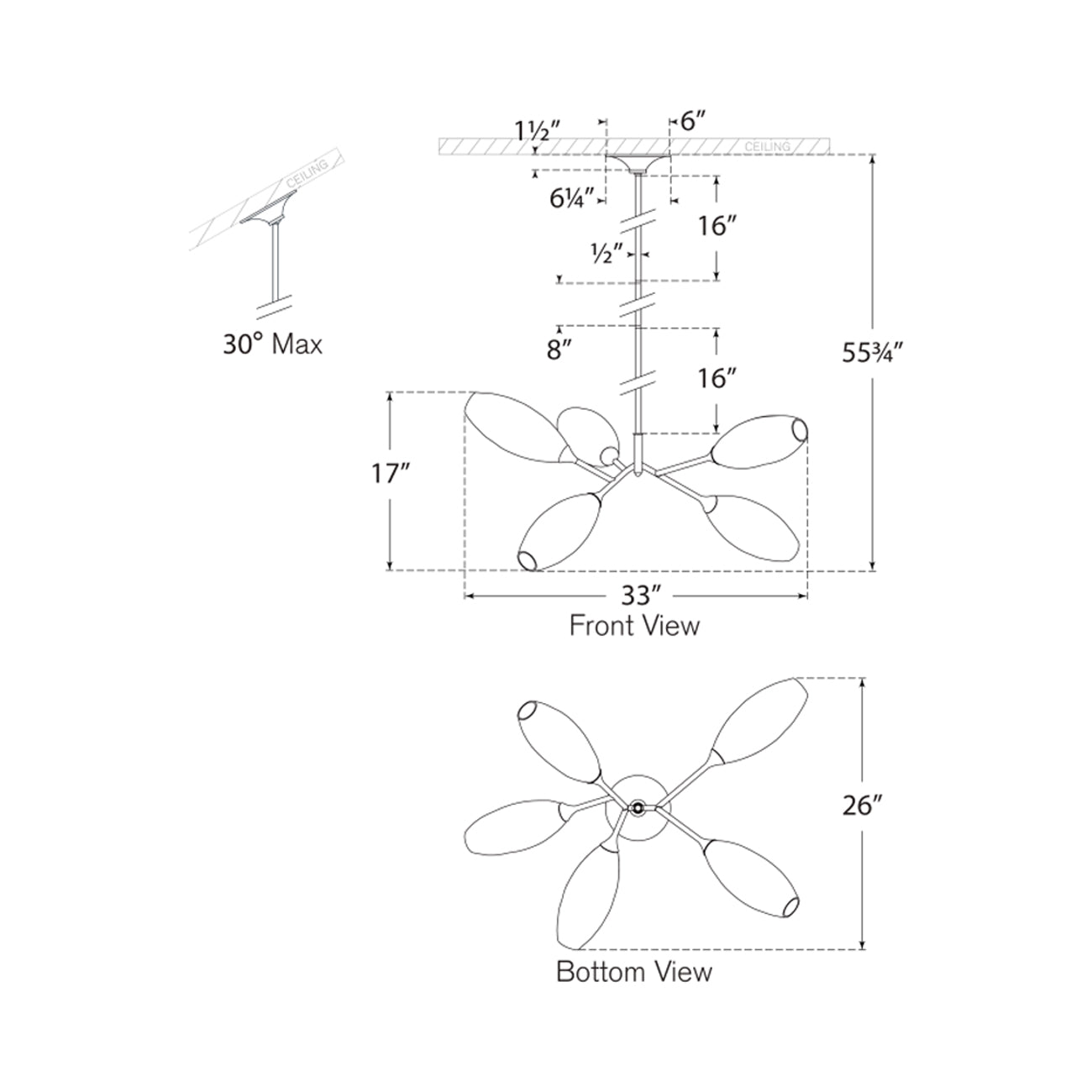 Toscano Chandelier - line drawing.