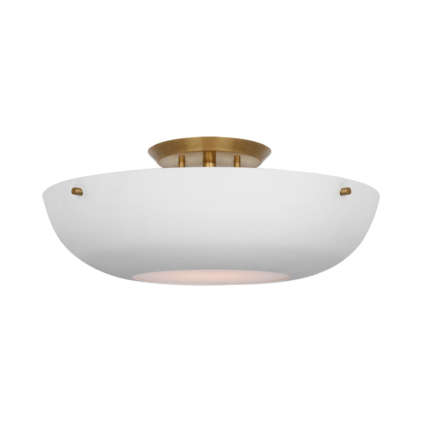 Valencia LED Flush Mount Ceiling Light in Hand-Rubbed Antique Brass/Matte White.