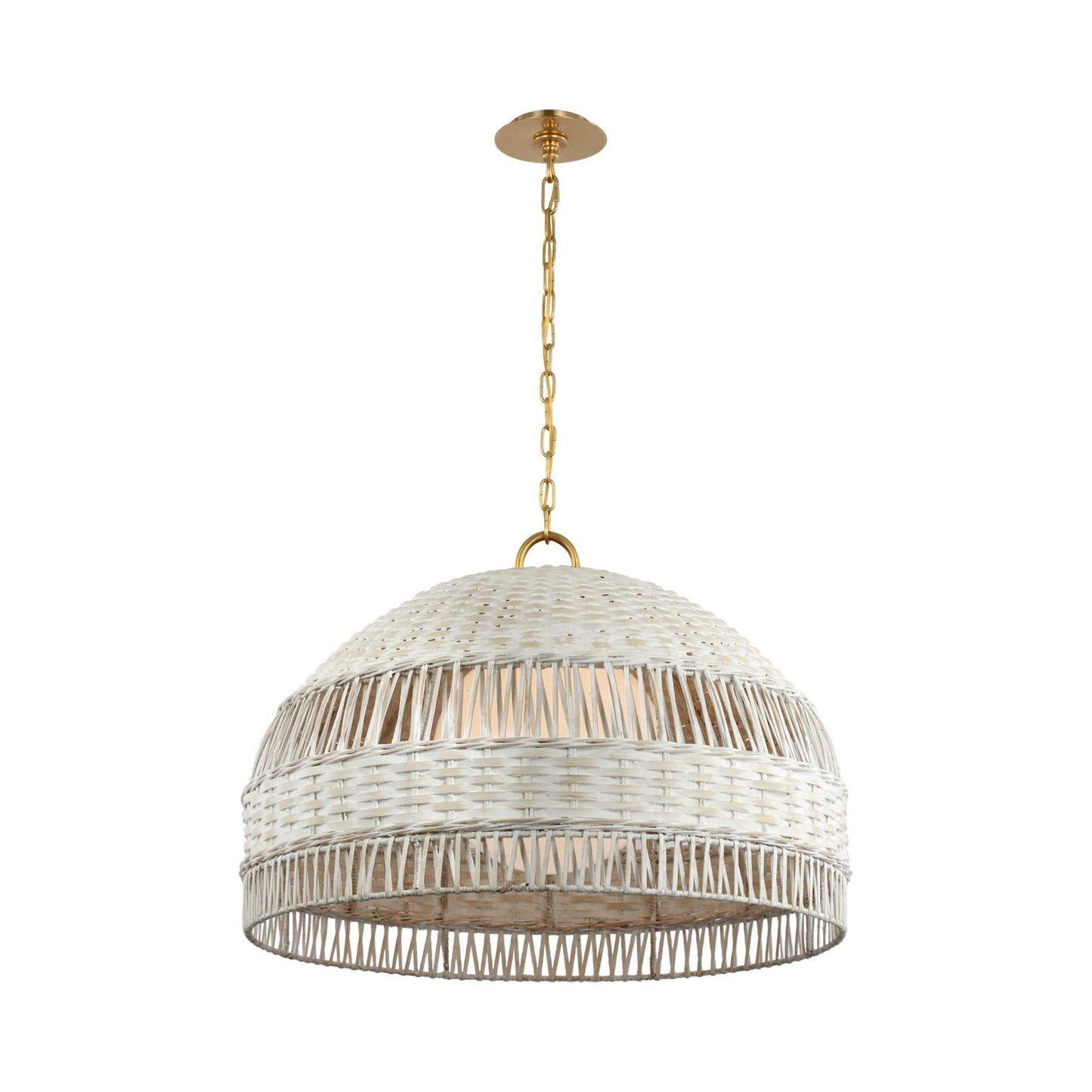 Whit Pendant Light in Soft Brass/White Wicker.