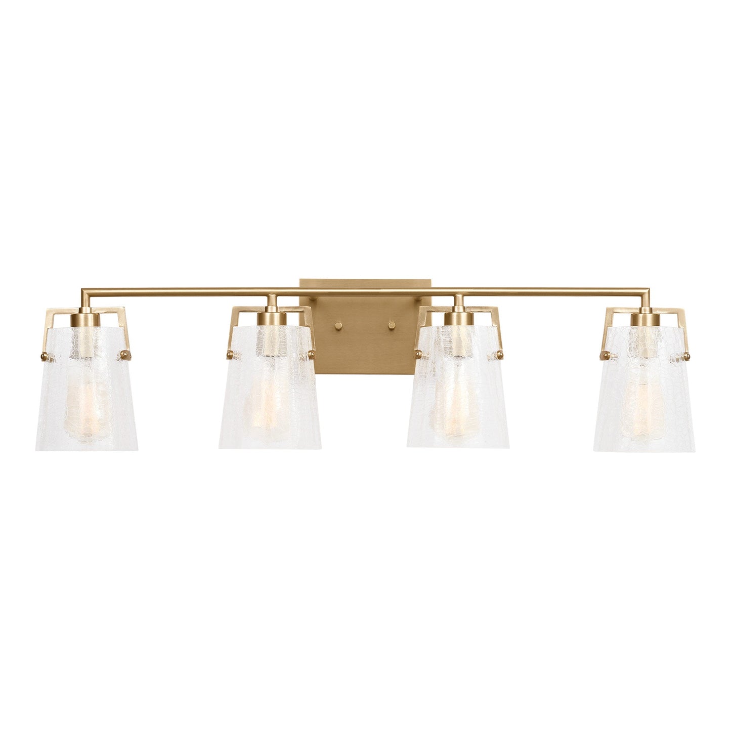 Crofton Bath Vanity Light in Satin Brass (4-Light/Clear Crackle Glass).