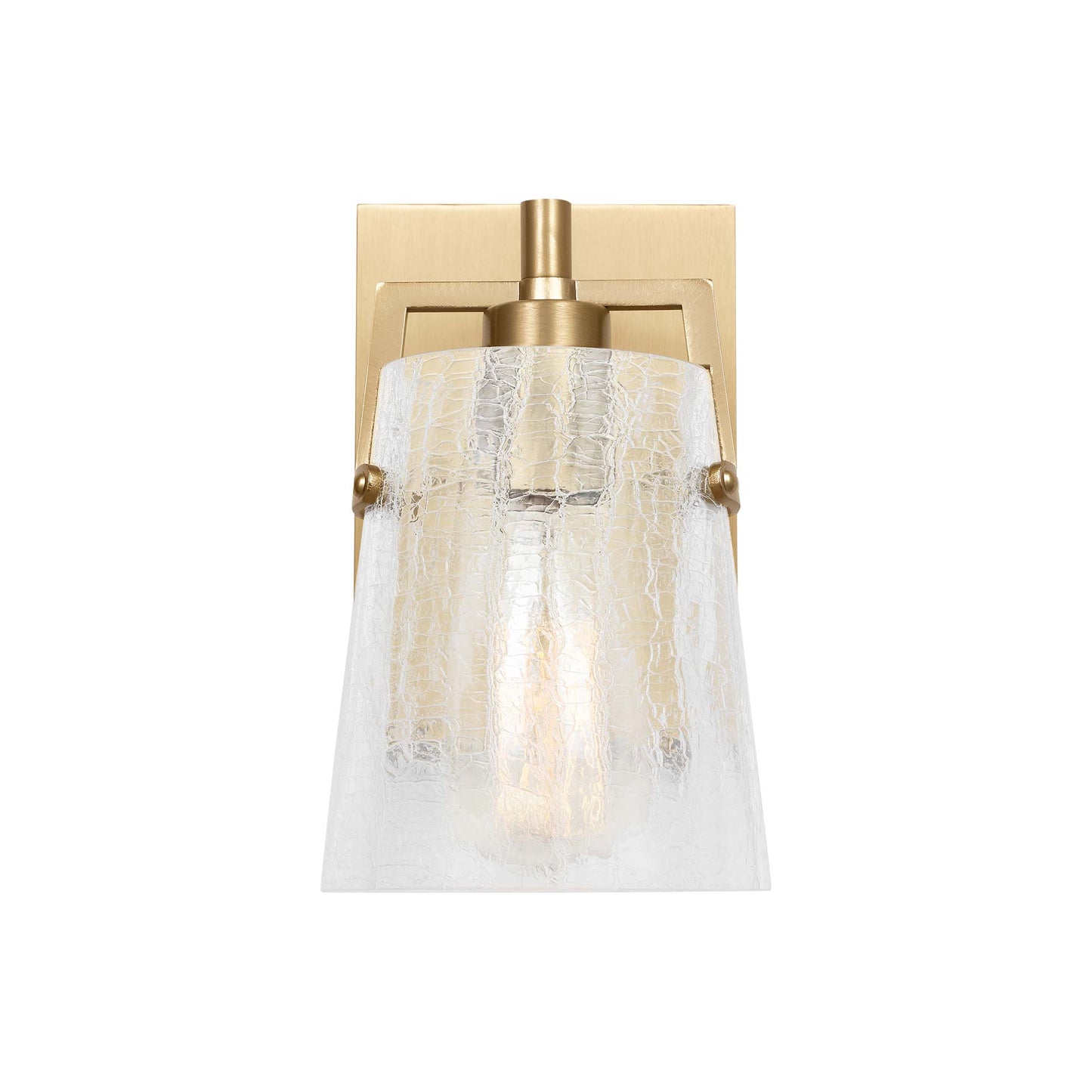 Crofton Bath Wall Light in Satin Brass (Clear Crackle Glass).