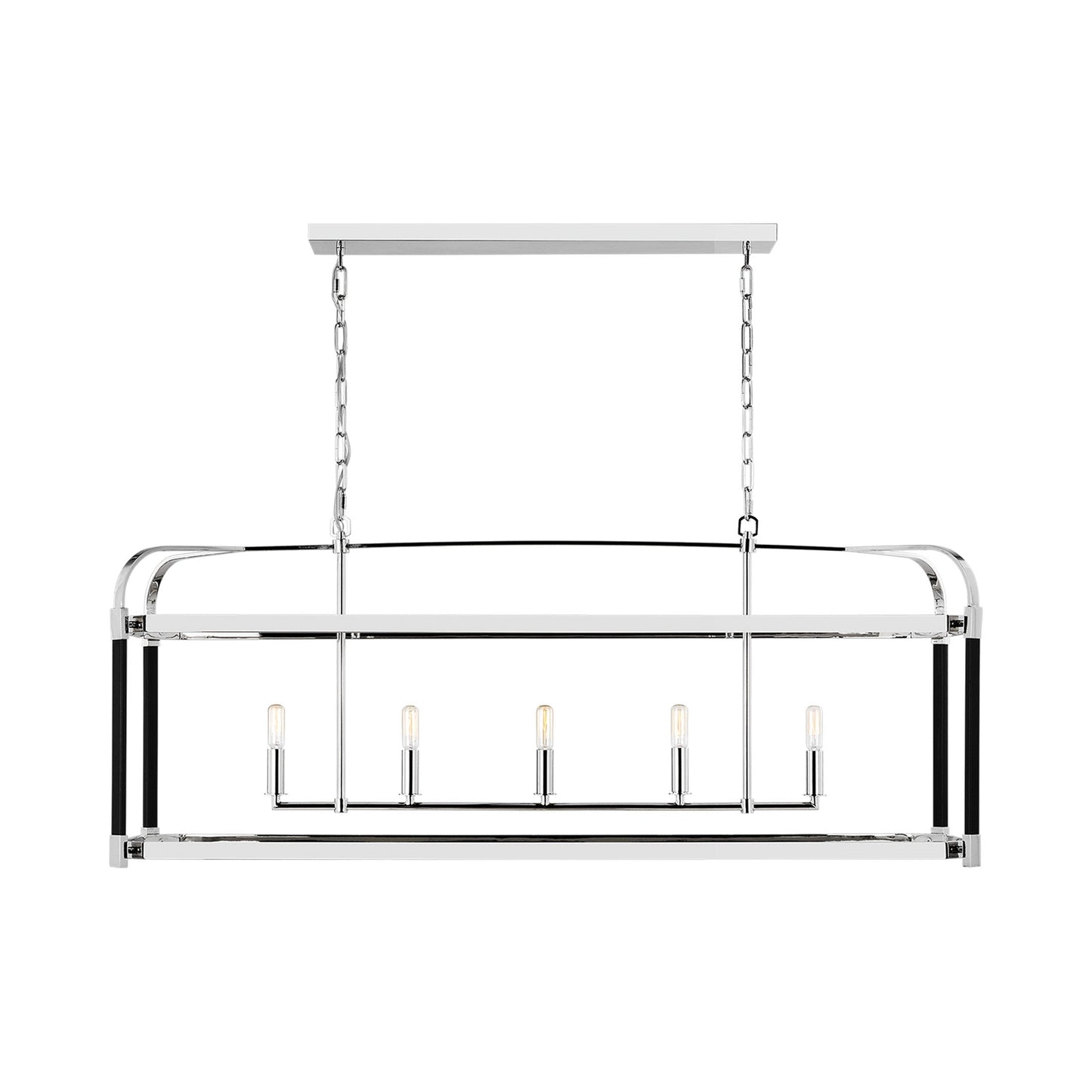 Hadley Linear Chandelier in Polished Nickel.