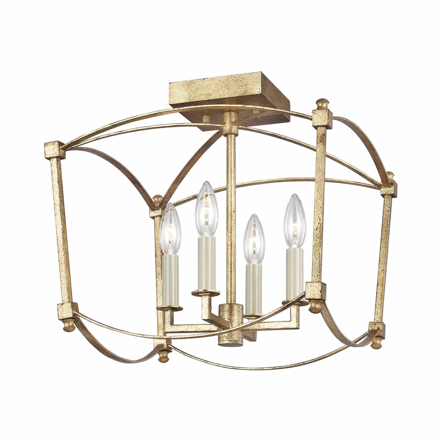 Thayer Semi-Flush Mount Ceiling Light in Antique Gild.