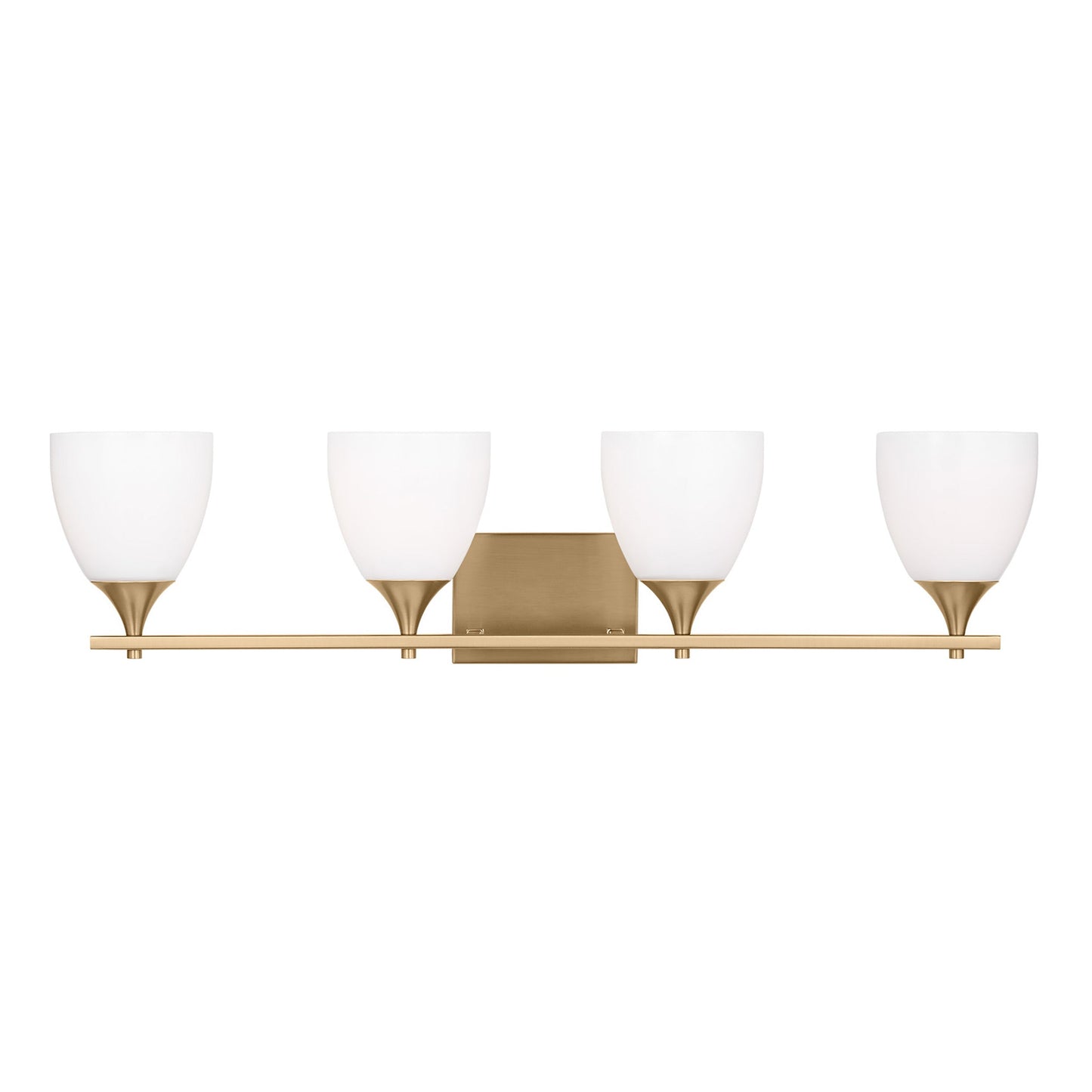 Toffino Bath Vanity Light in Satin Brass (4-Light/Milk Glass).