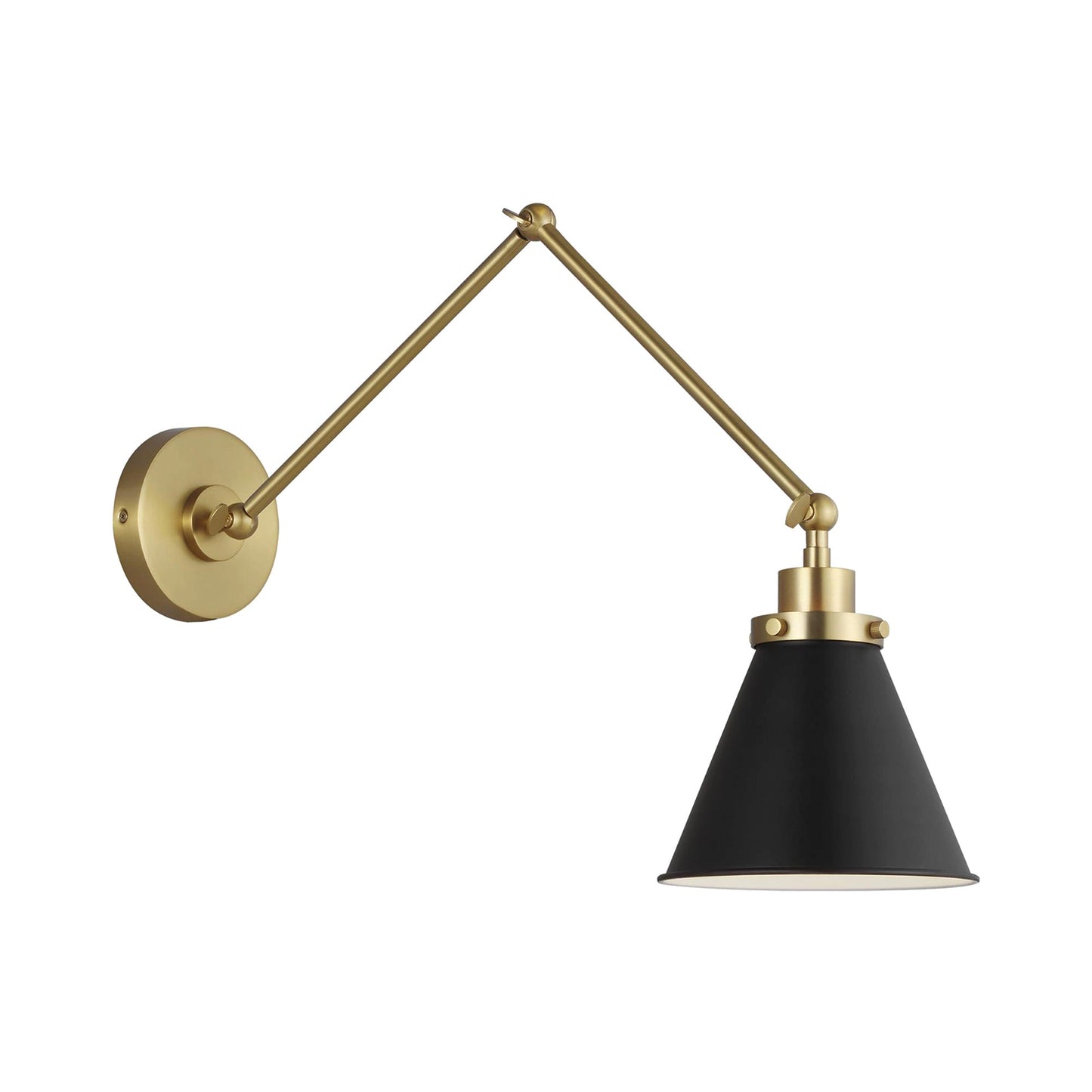 Wellfleet Adjustable Cone Wall Light in Midnight Black/Burnished Brass.