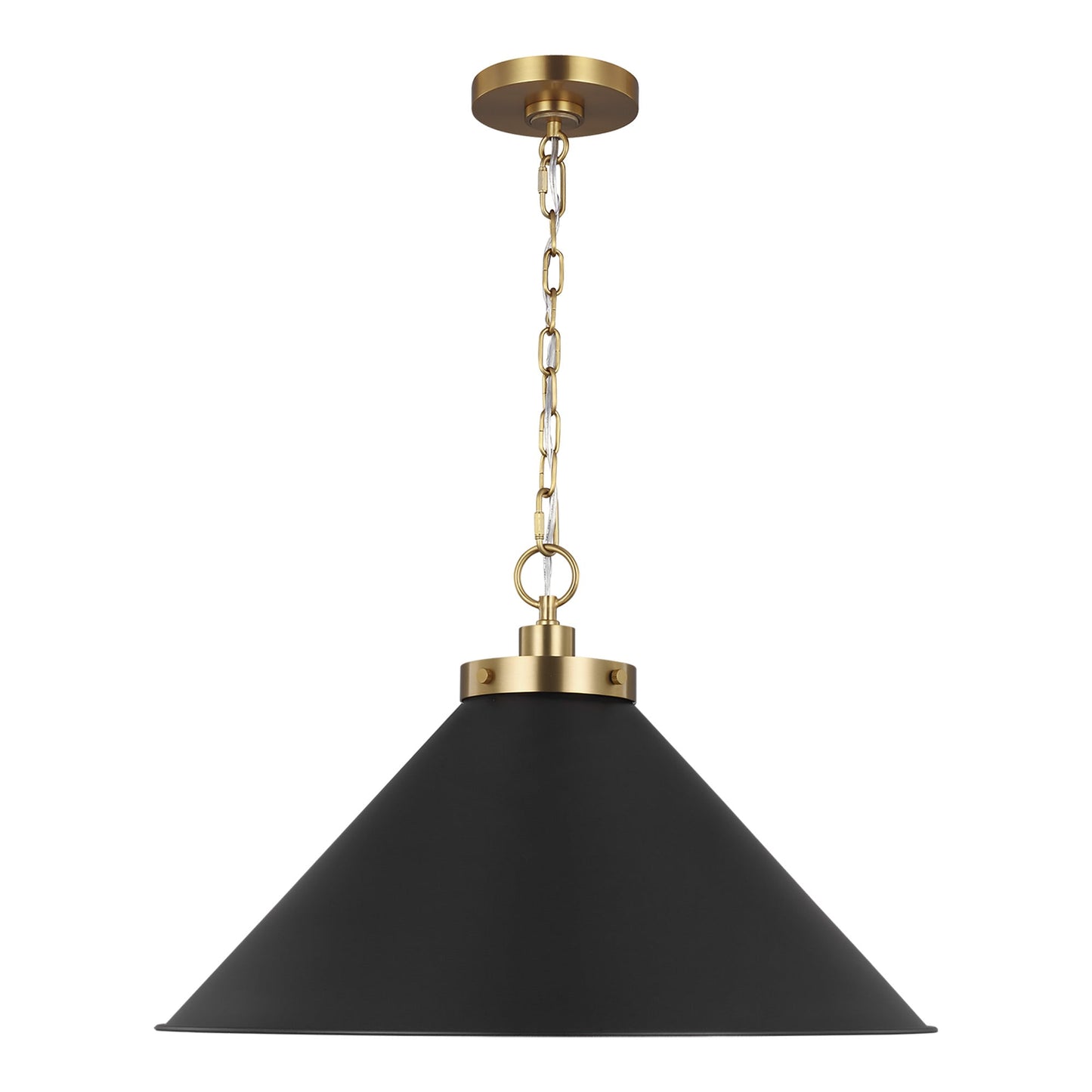 Wellfleet Cone Pendant Light in Midnight Black/Burnished Brass (Wide).