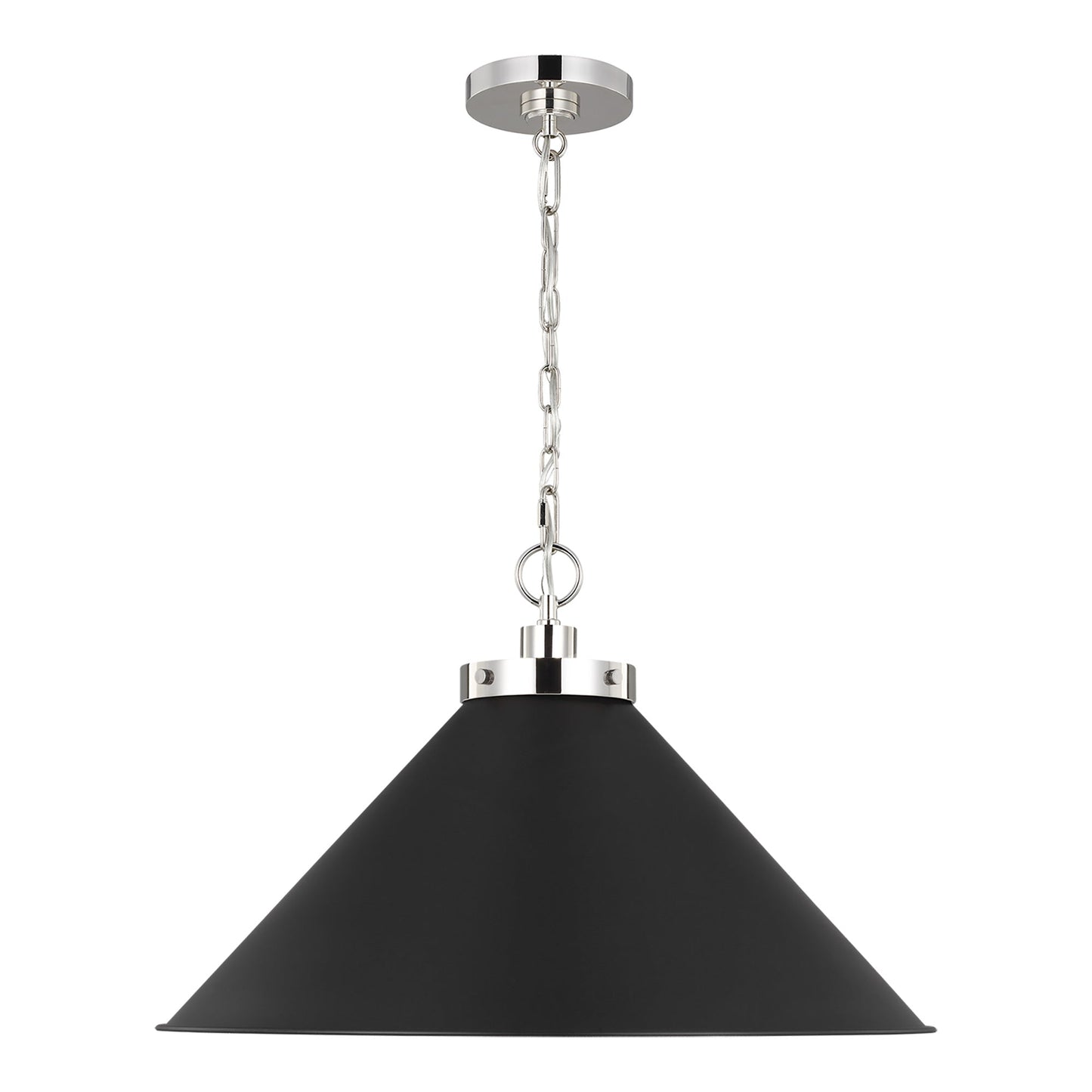 Wellfleet Cone Pendant Light in Midnight Black/Polished Nickel (Wide).