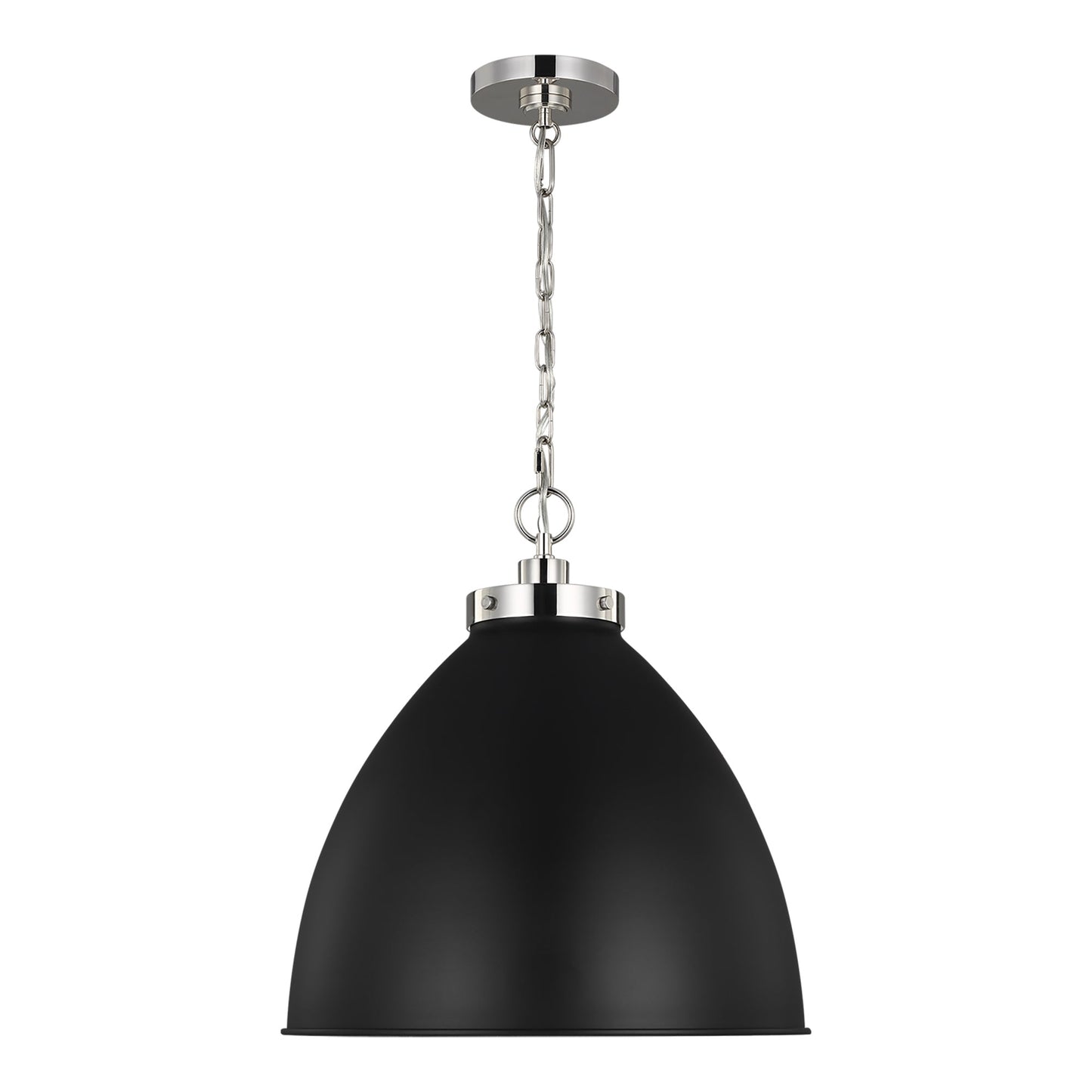Wellfleet Dome Pendant Light in Midnight Black/Polished Nickel (Large).