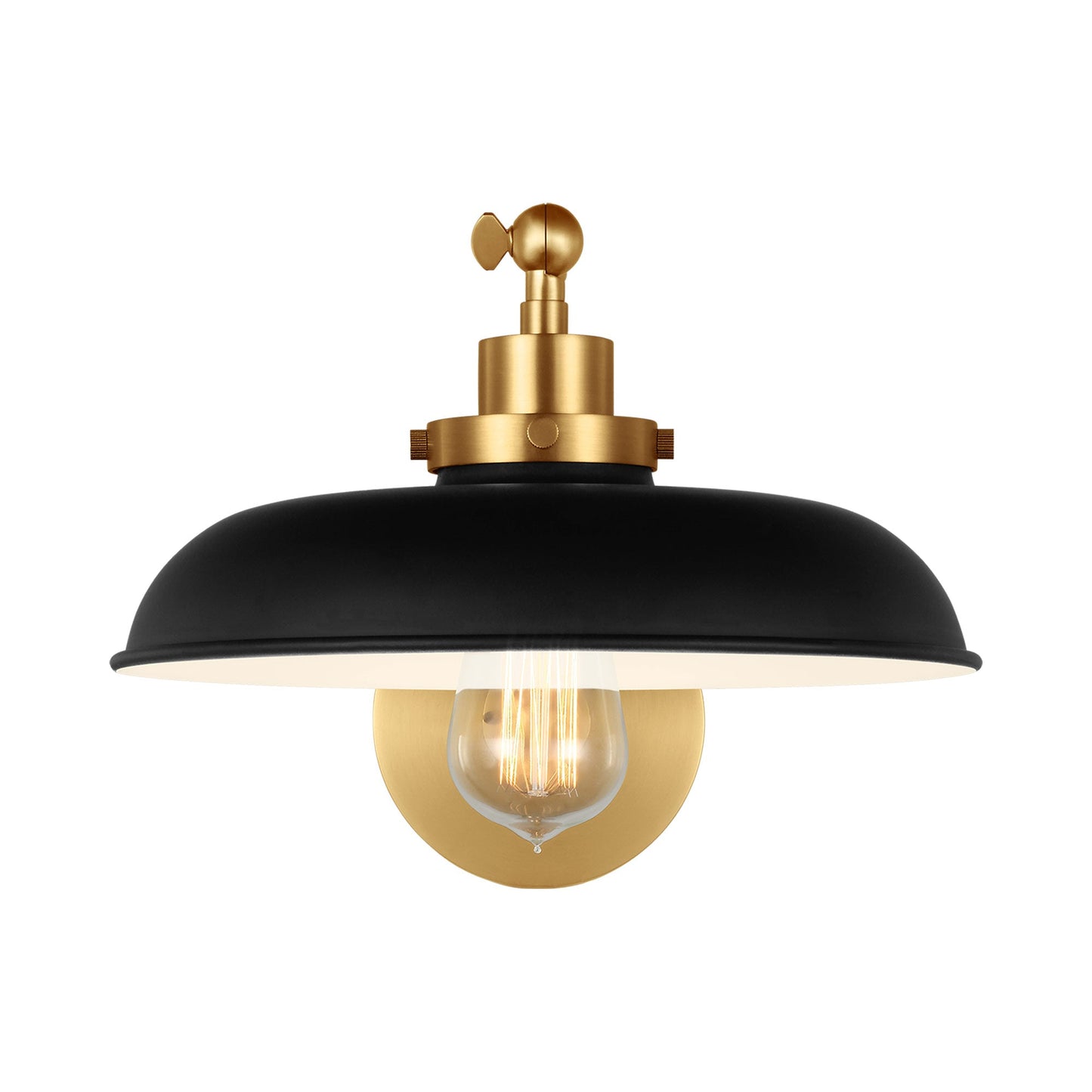 Wellfleet Wide Wall Light in Midnight Black and Burnished Brass.