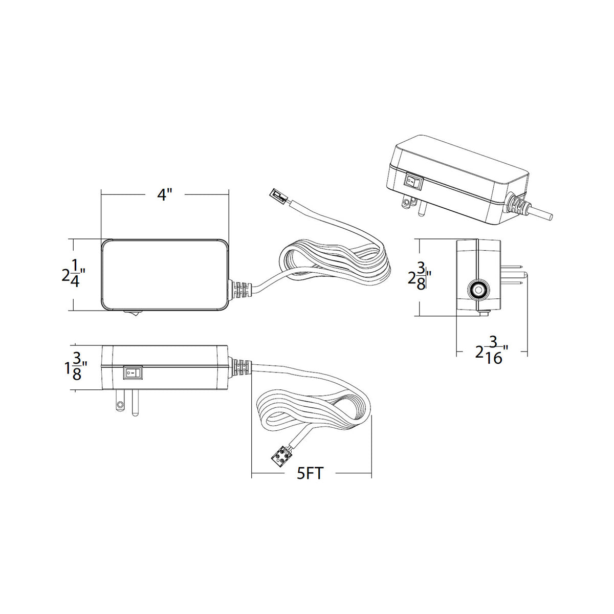 120V/24V 60W Portable Power Supply - line drawing.
