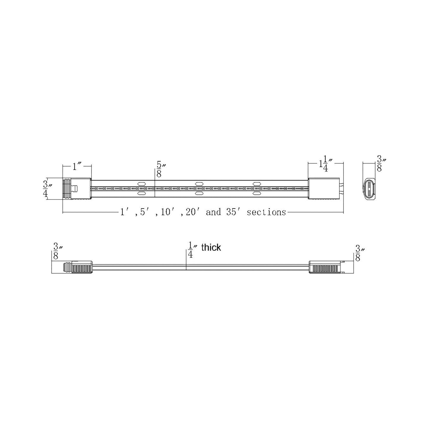 12VAC Landscape IP66 Outdoor LED Tape Light System - line drawing.