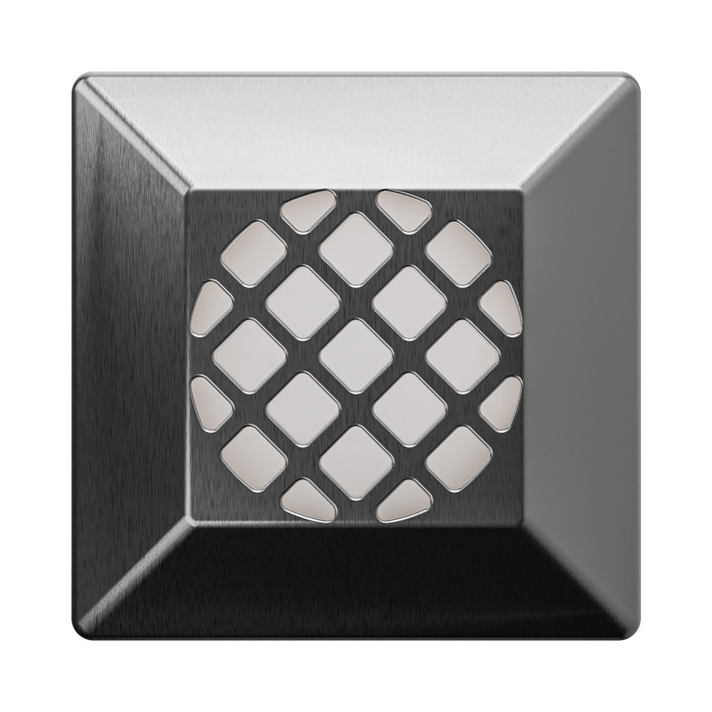 2-Inch Surface Mount Square Louver Outdoor LED Path Light in Stainless Steel.