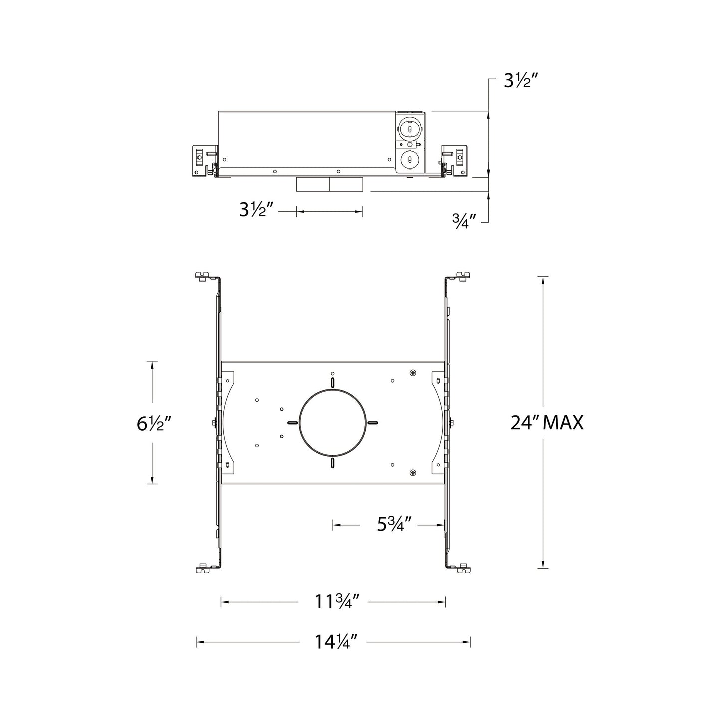 FQ 2-Inch Shallow Fire Rated New Construction Trimmed LED Recessed Housing - line drawing.