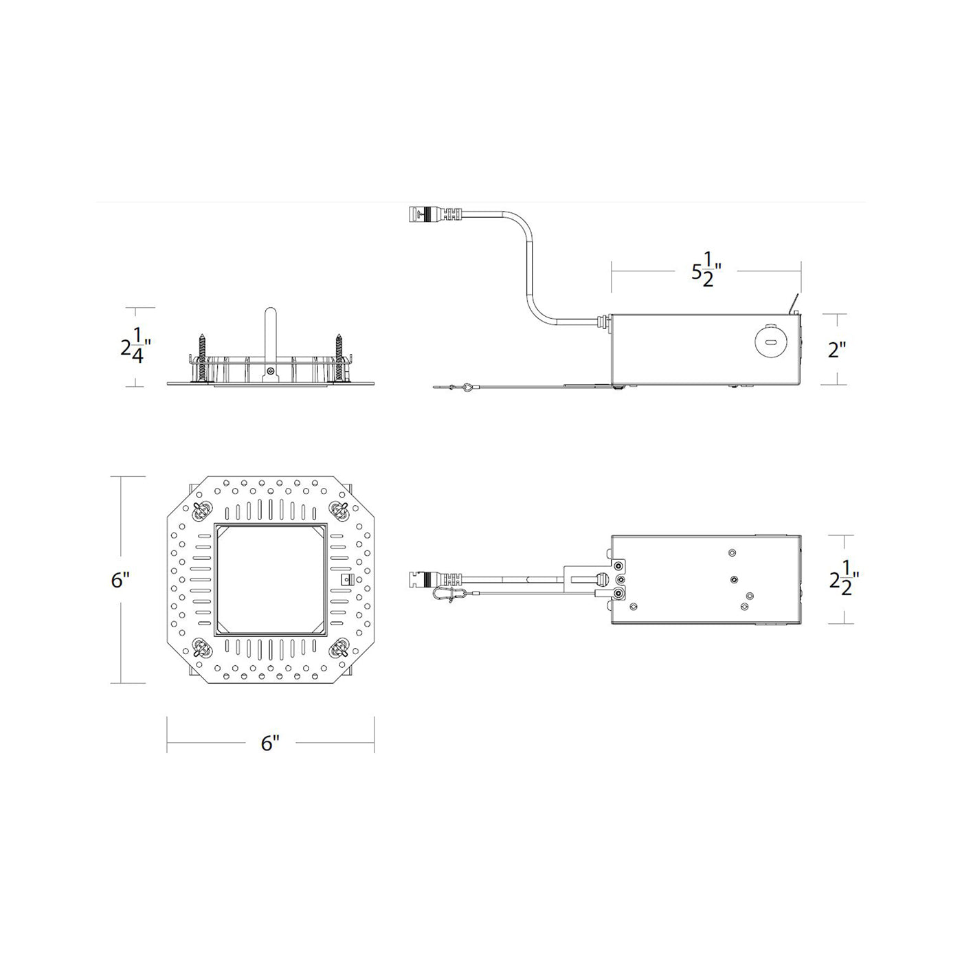 FQ 4" Remodel Housing Square Housing - line drawing.