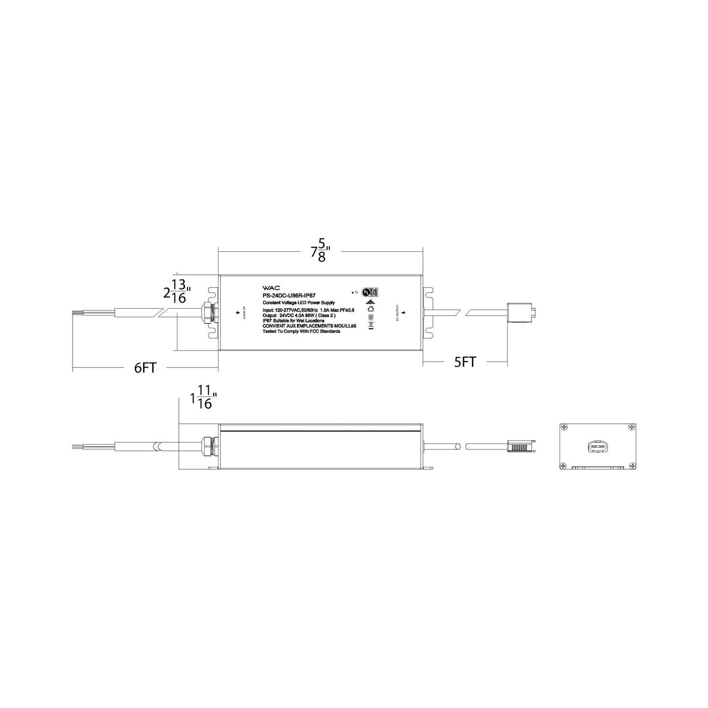 InvisiLED® Outdoor IP67 Remote Power Supply - line drawing.