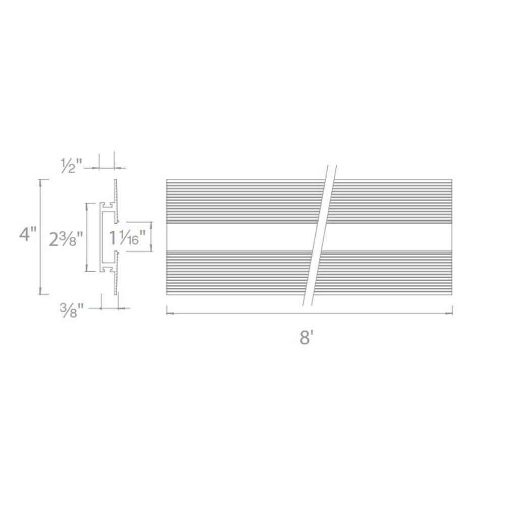 Symmetrical 8 Foot Linear Architectural LED Recessed Channel - line drawing.