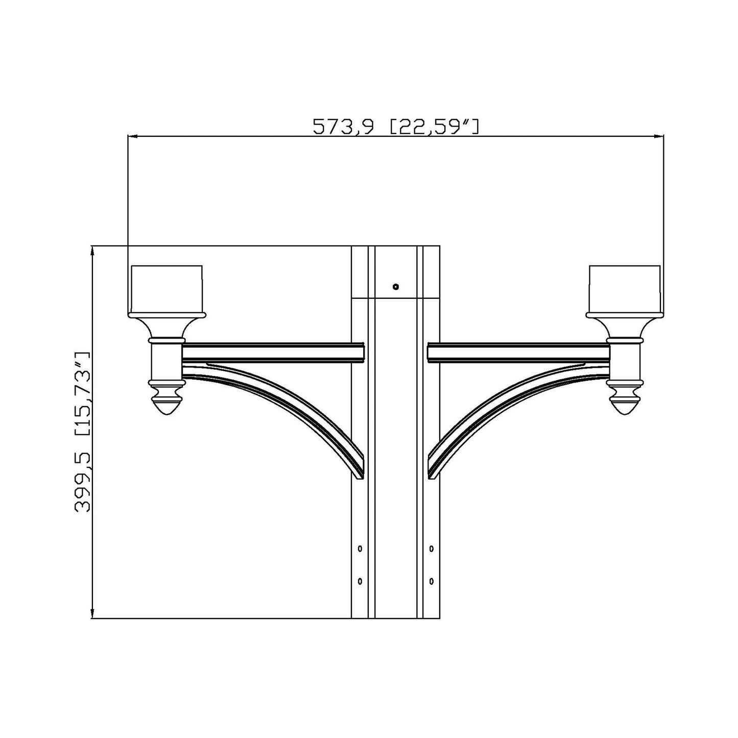 Z-Lite 3BK Outdoor Post Light Hardware - line drawing.