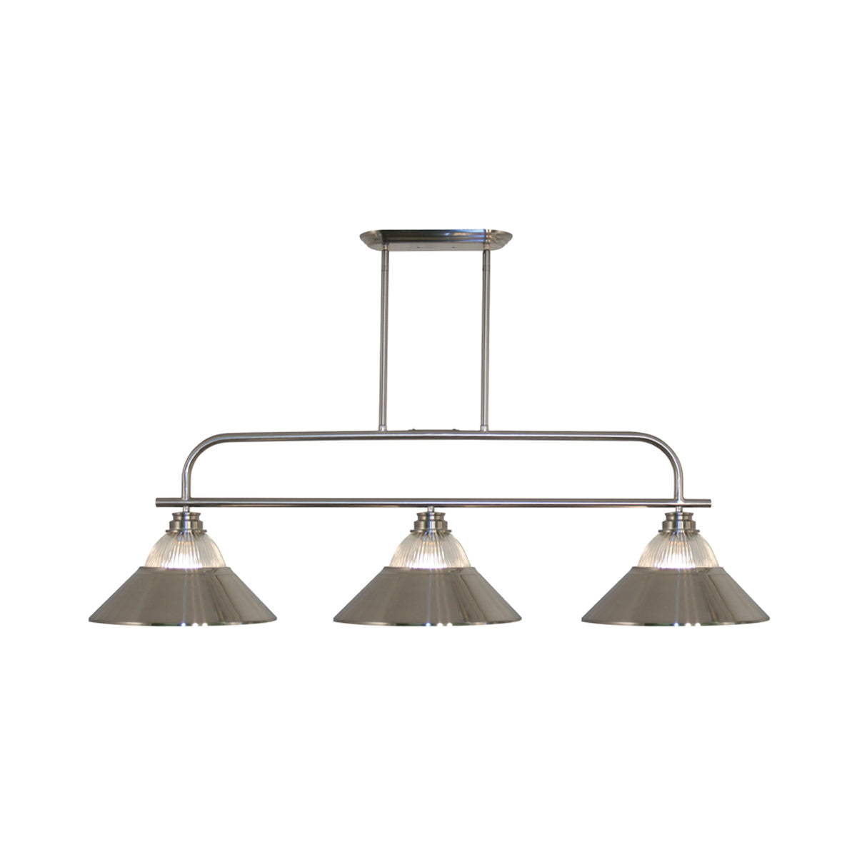 Annora Billiard Pendant Light in Clear Ribbed/Brushed Nickel.