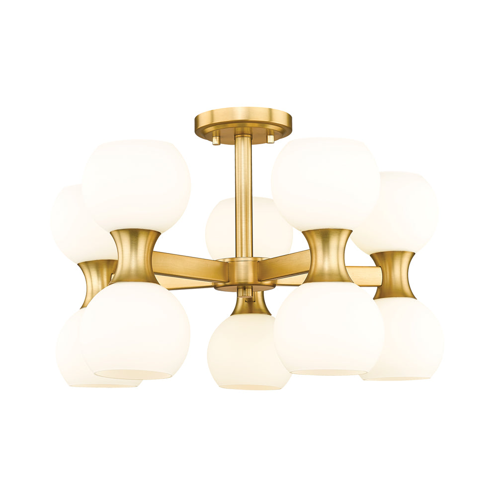 Artemis Semi Flush Mount Ceiling Light in Modern Gold (10-Light).