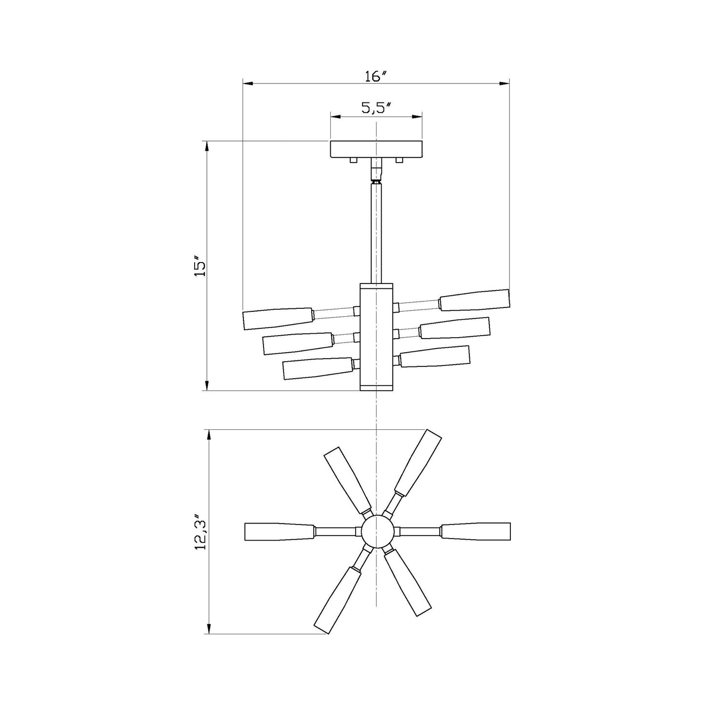 Ascension Semi Flush Mount Ceiling Light - line drawing.