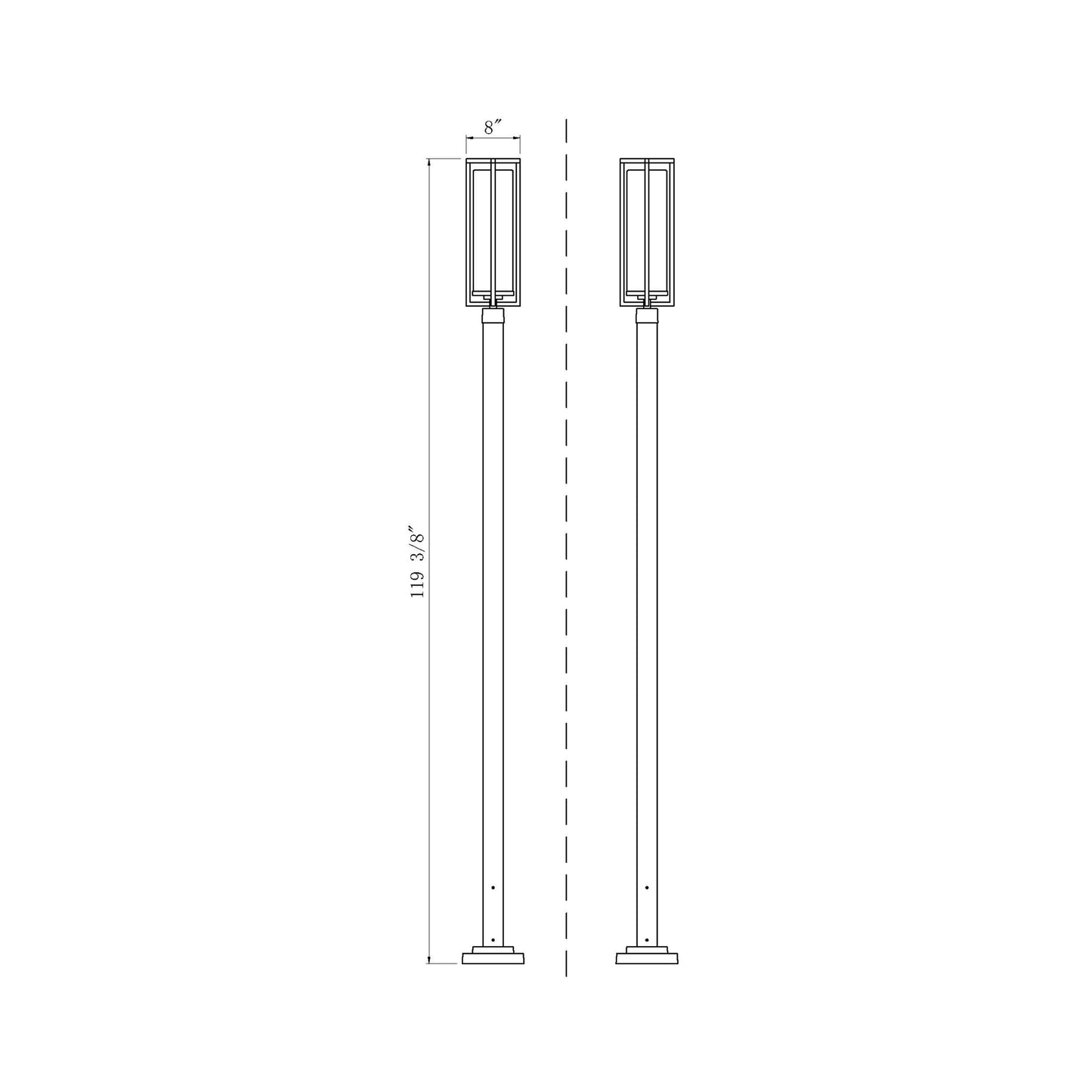 Aura Outdoor Square Post Light - line drawing.