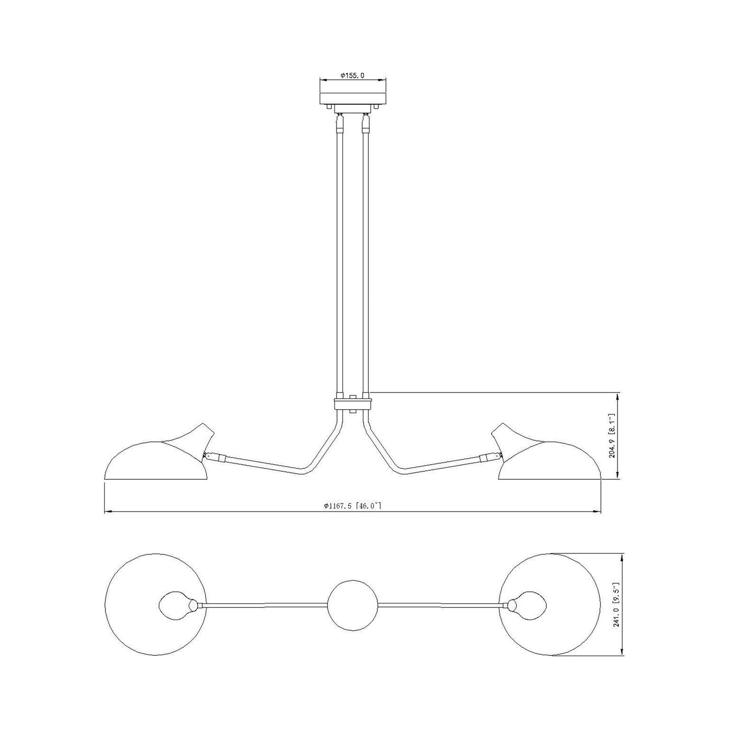 Bellamy Linear Chandelier - line drawing.