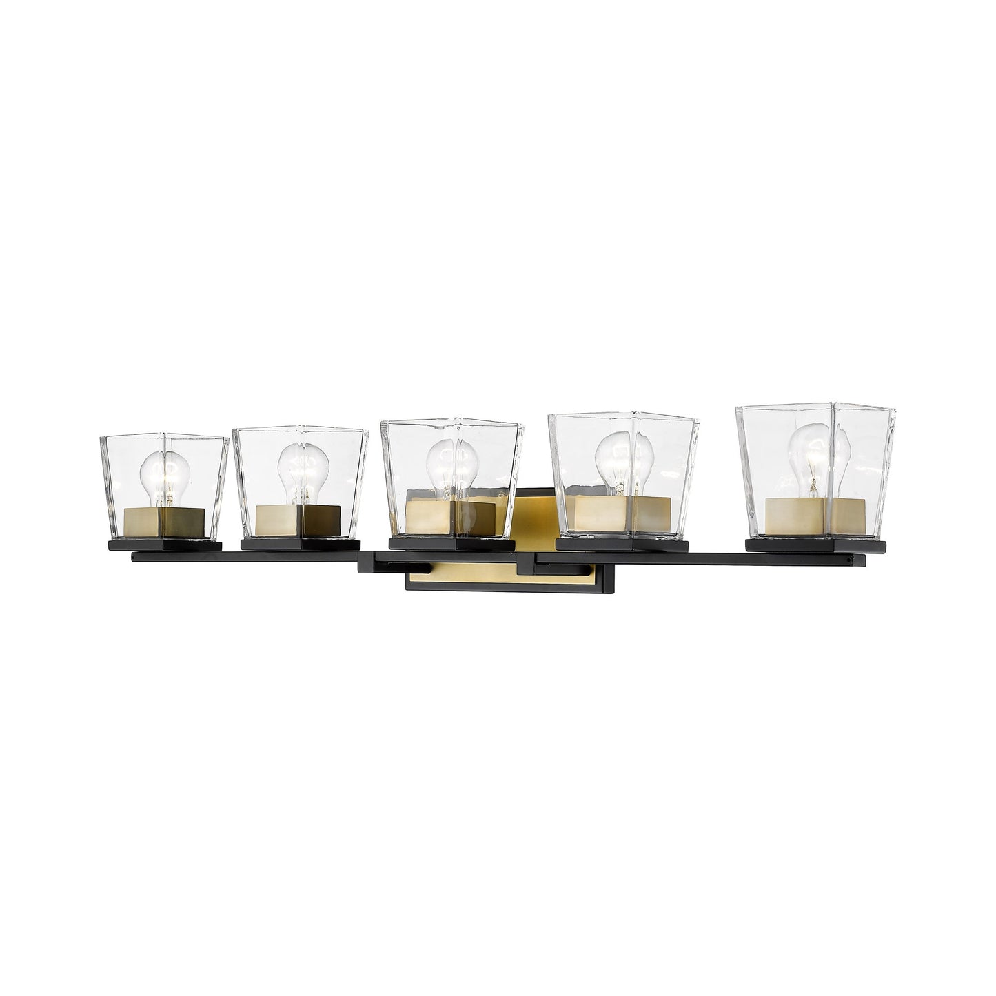 Bleeker Street Bath Vanity Light in Matte Black/Olde Brass (5-Light).