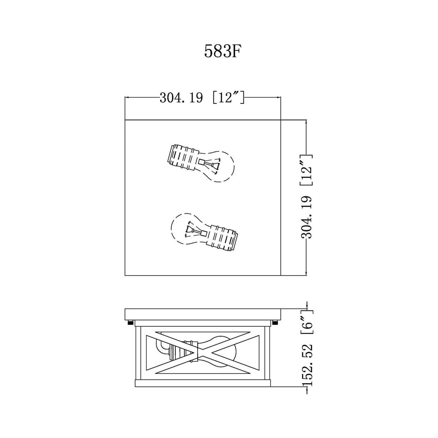 Brookside Outdoor Flush Mount Ceiling Light - line drawing.