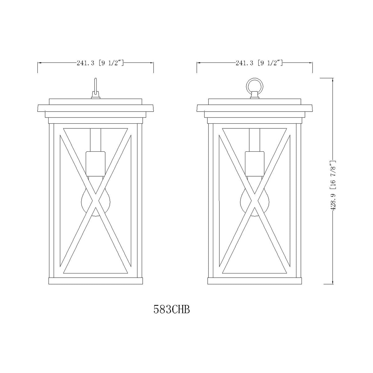 Brookside Outdoor Pendant Light - line drawing.