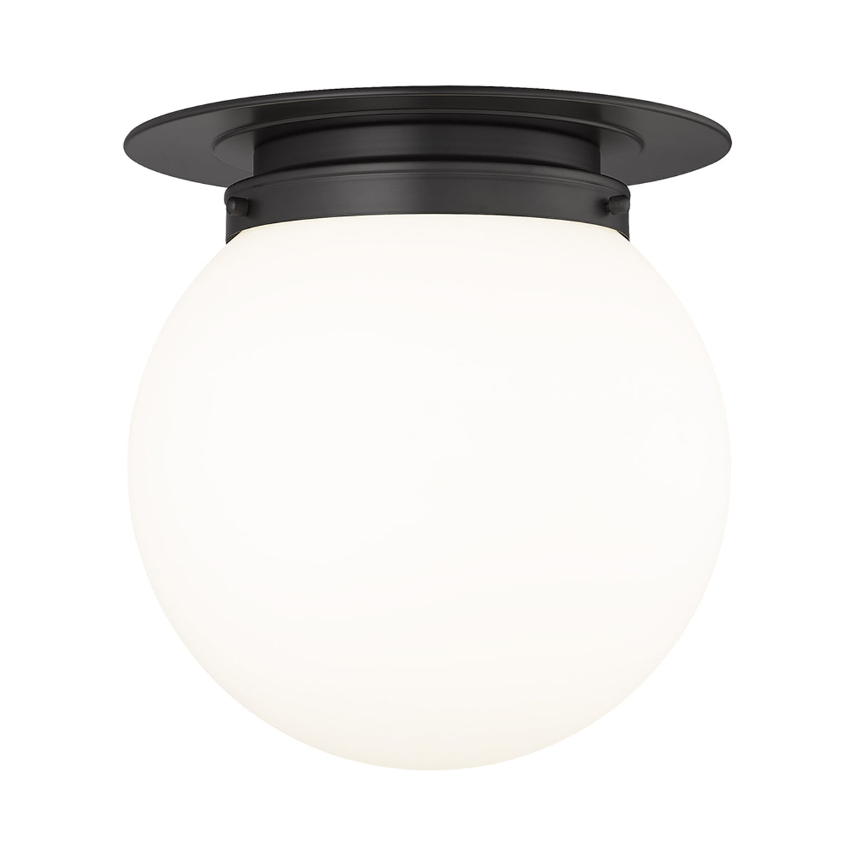 Calhoun Flush Mount Ceiling Light in Matte Black/White Glass (13-Inch).