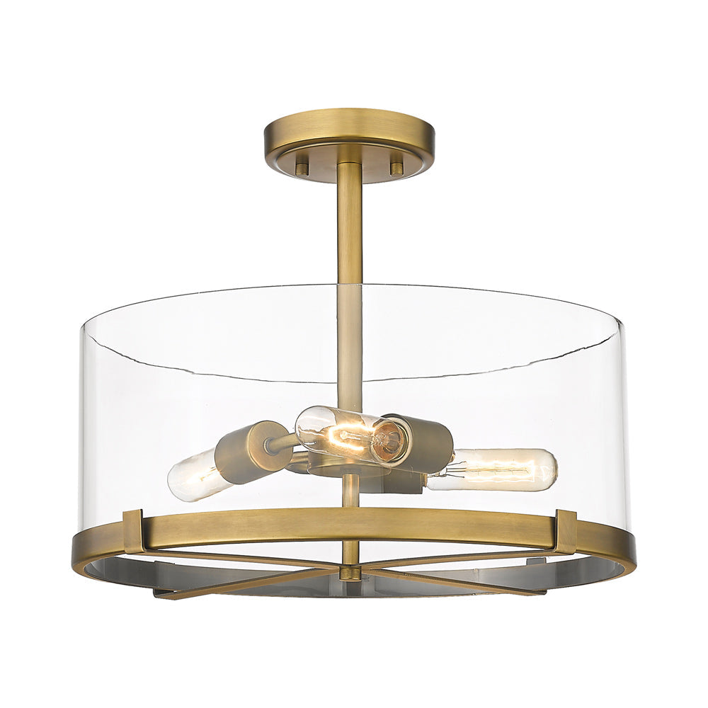 Callista Semi Flush Mount Ceiling Light in Rubbed Brass.