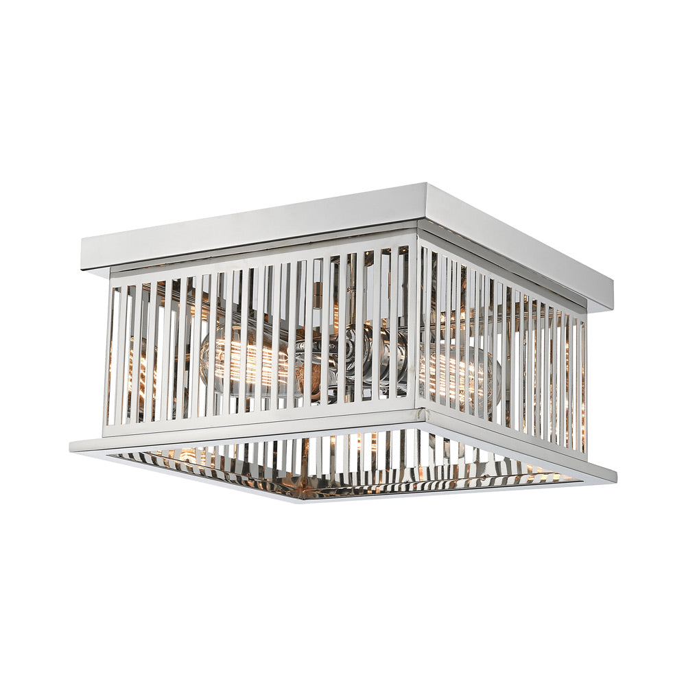 Camellia Square Flush Mount Ceiling Light in Polished Nickel.