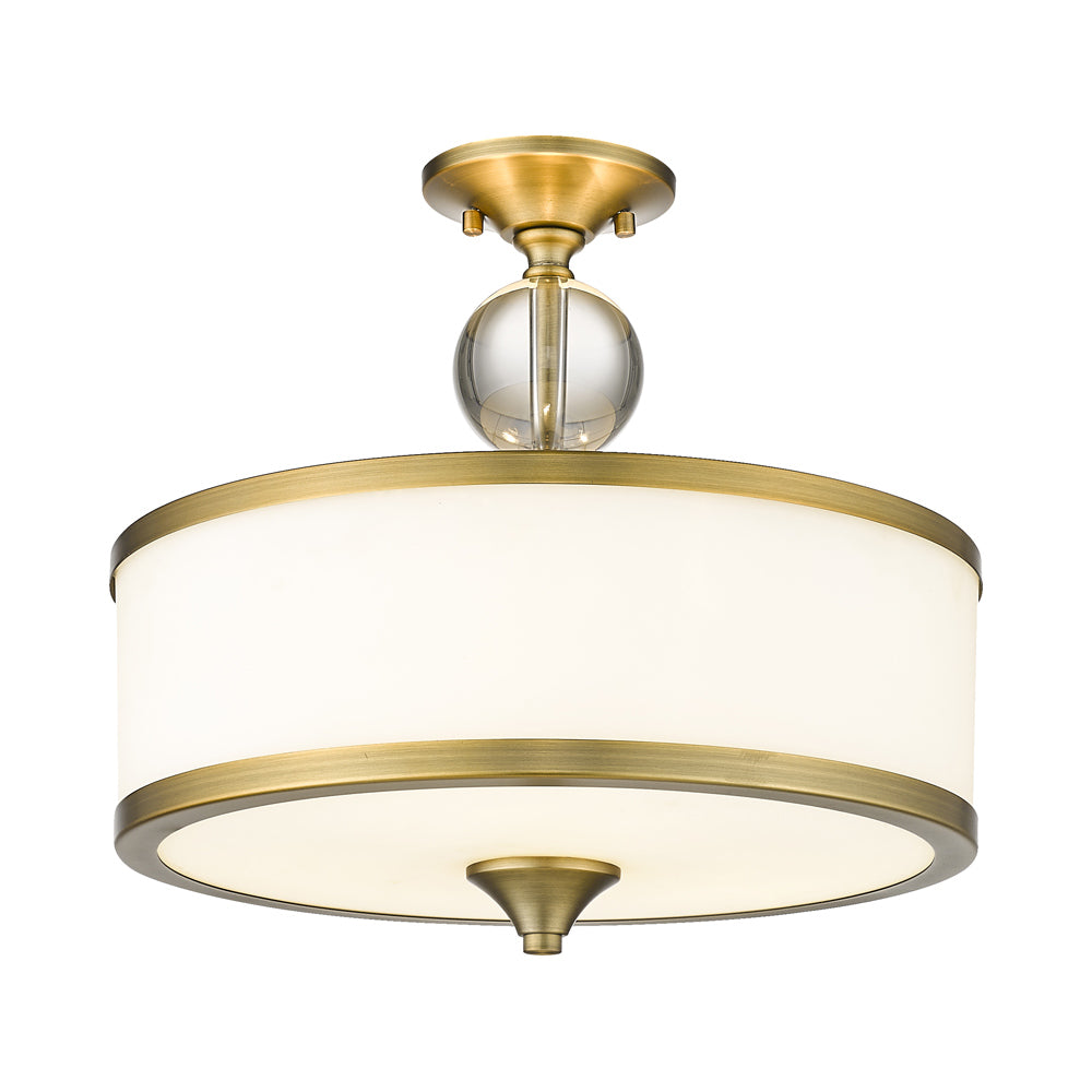 Cosmopolitan Semi Flush Mount Ceiling Light in Heritage Brass.