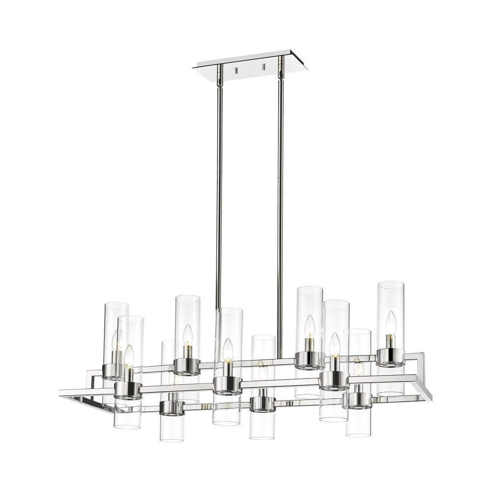 Datus Linear Chandelier in Polished Nickel.