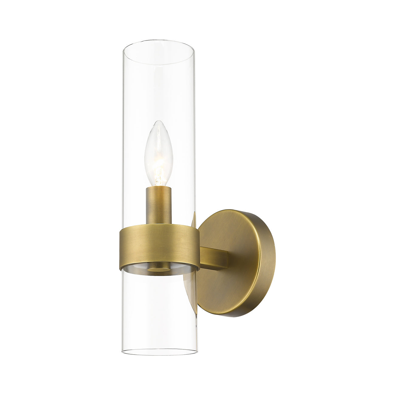 Datus Tube Wall Light in Rubbed Brass.