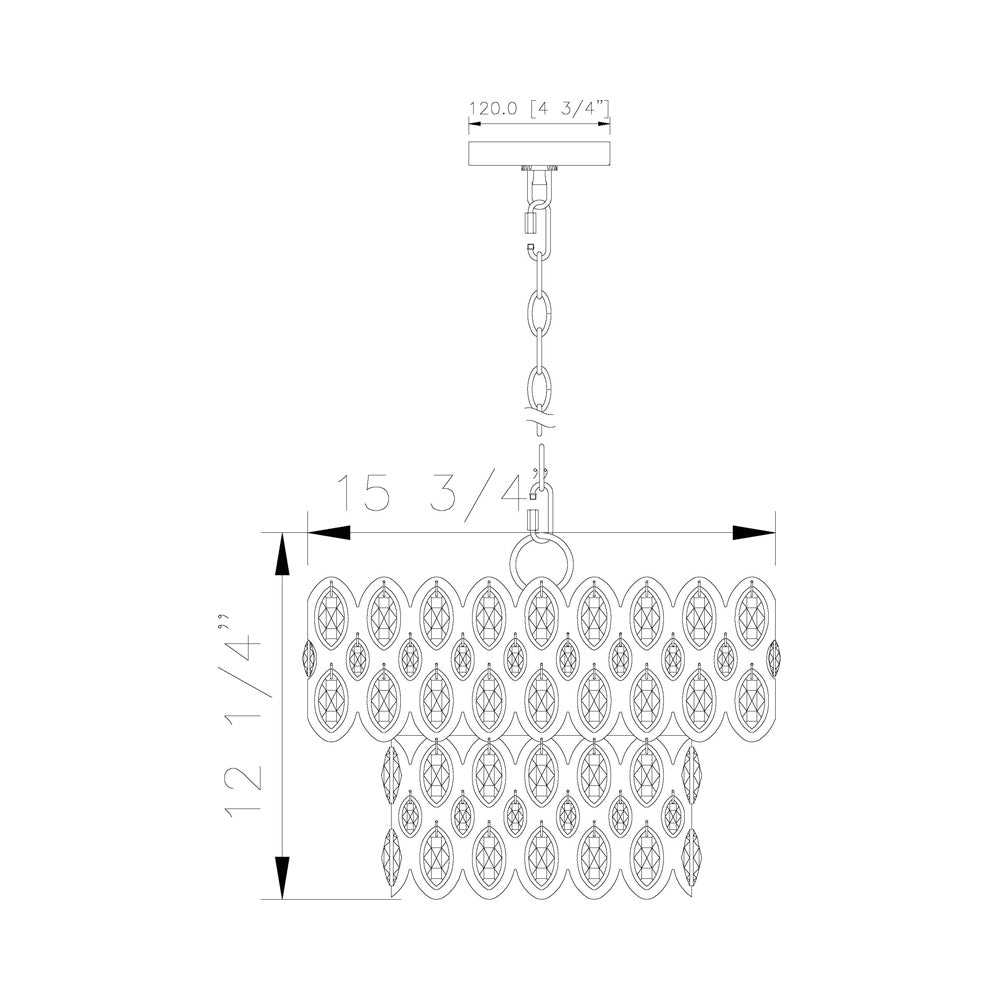 Dealey Crystal Multi Pendant Light - line drawing.