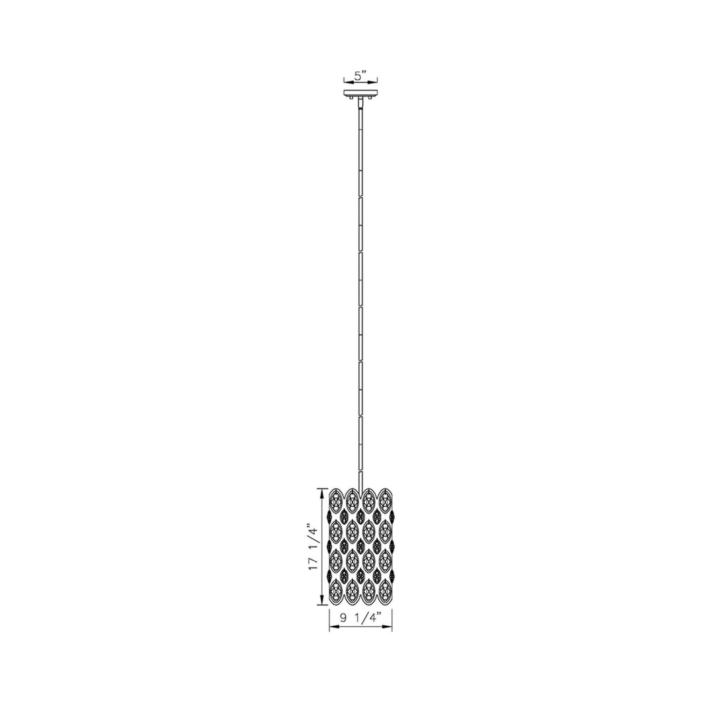 Dealey Crystal Pendant Light - line drawing.