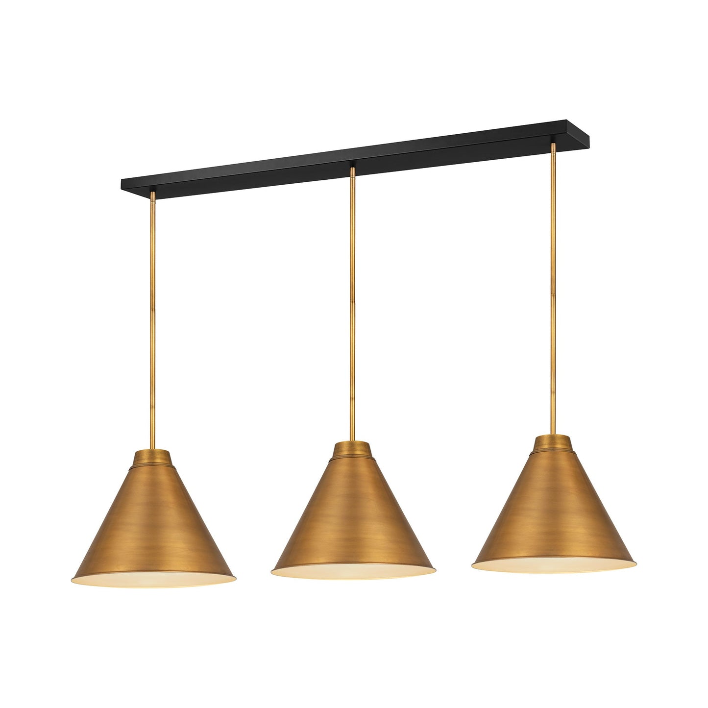 Eaton Linear Pendant Light in Rubbed Brass.